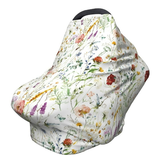 Fotbe Wildflower Watercolor Pattern Car Seat Covers for Babies, Nursing Breastfeeding Cover Carseat Canopy, Soft Stretchy Carrier Cover