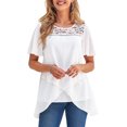thumbnail image 4 of DYMADE Women Dressy Causal Flare Double Layers Chiffon Blouse Short Sleeve Shirts, 4 of 6