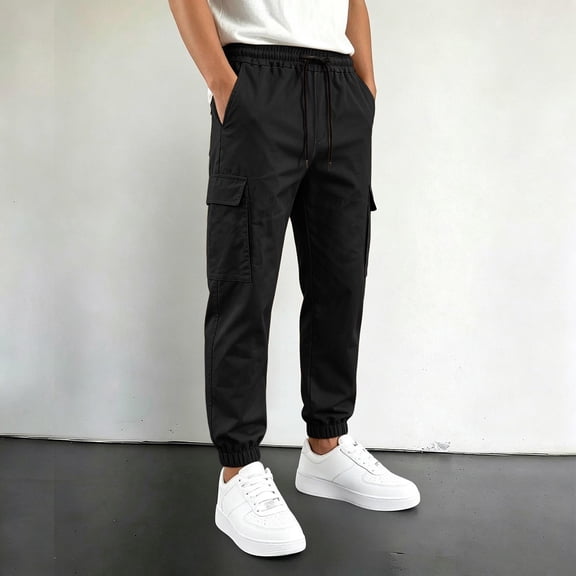MEZZALL Boys Cargo Jogger Pants Elastic Drawstring Waist Multi Side Pockets Casual Tapered Outdoor Trousers, 7-8 Years