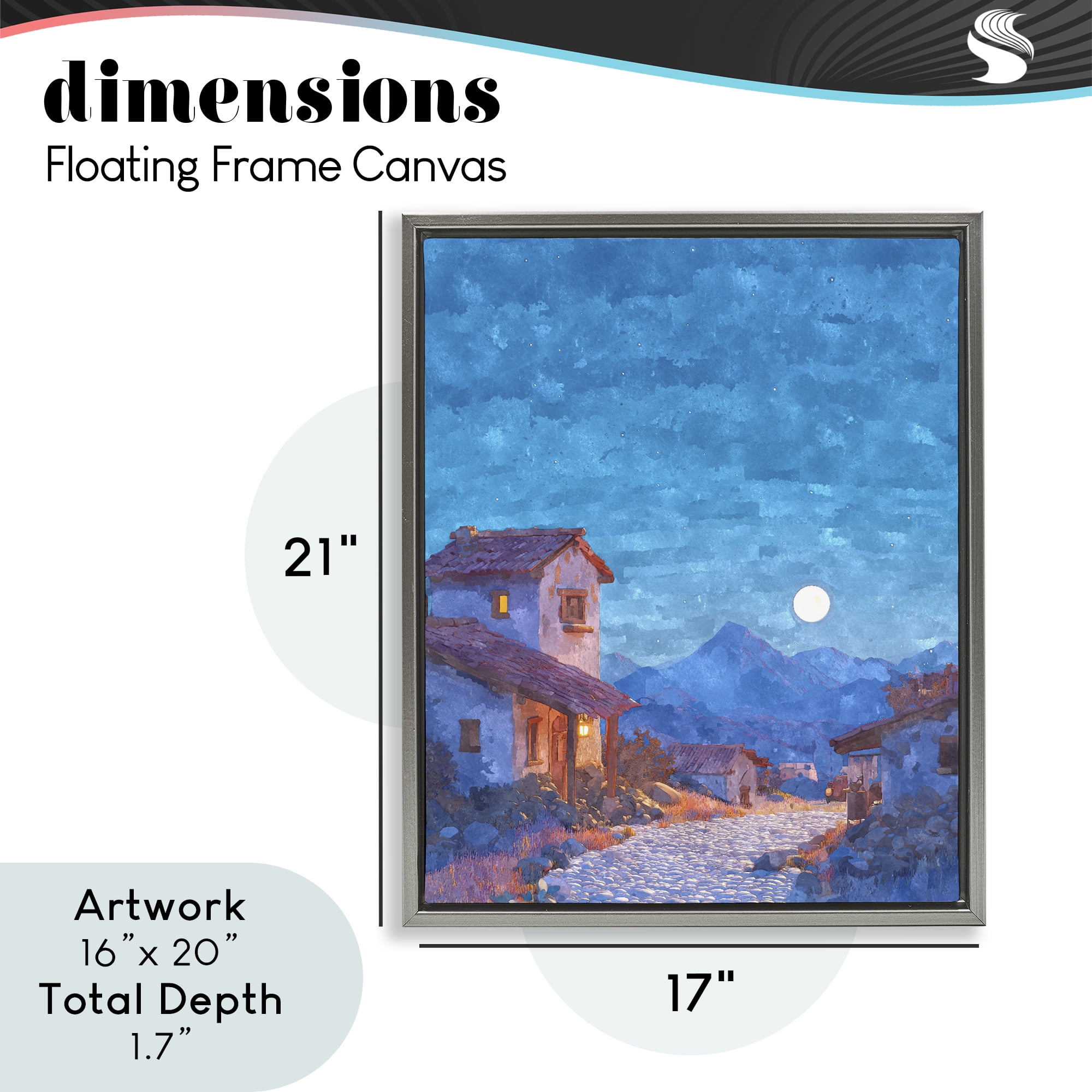 Moon over Quiet Town Gray Framed Floater Canvas Wall Art, design by Ziwei Li