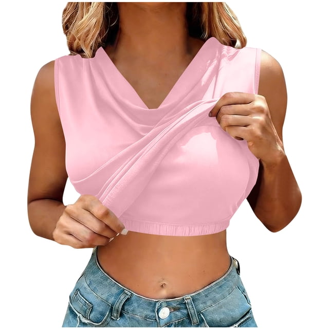 Tops de Color Sólido para las Mujeres de Moda Cómodo Versátil con Cojín de Pecho Cuello Pila Tops sin Mangas para las Mujeres