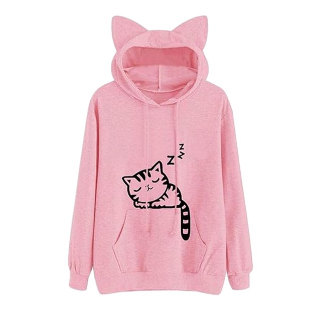 Sudaderas con capucha Linda oreja de gato novedad impresa sudadera con capucha de manga larga con capucha de gato