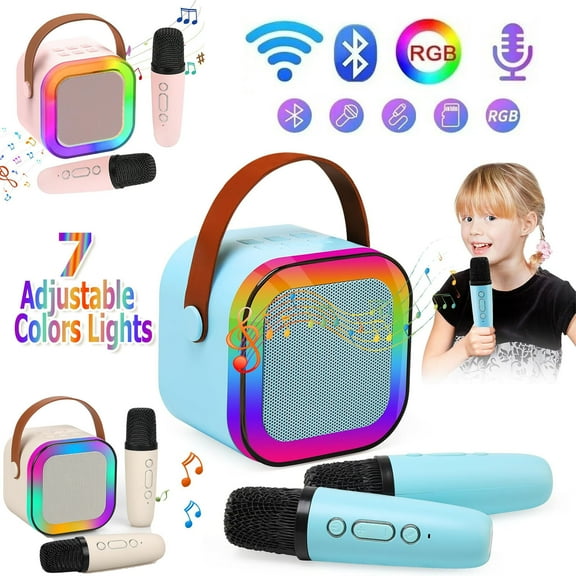 FungLam Kids Portable Mini Karaoke Machine Bluetooth Speaker with 2 Wireless Microphone White
