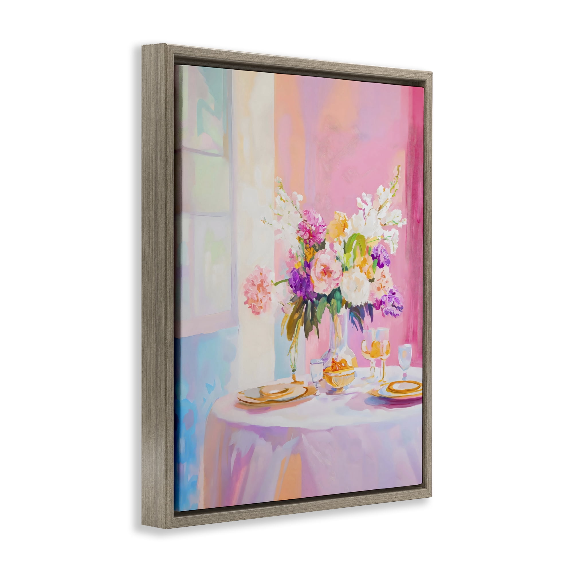 Stupell Industries Pink Brunch with Romantic Bouquet Brown Framed Floater Canvas Wall Art, design by The Prints Vibe