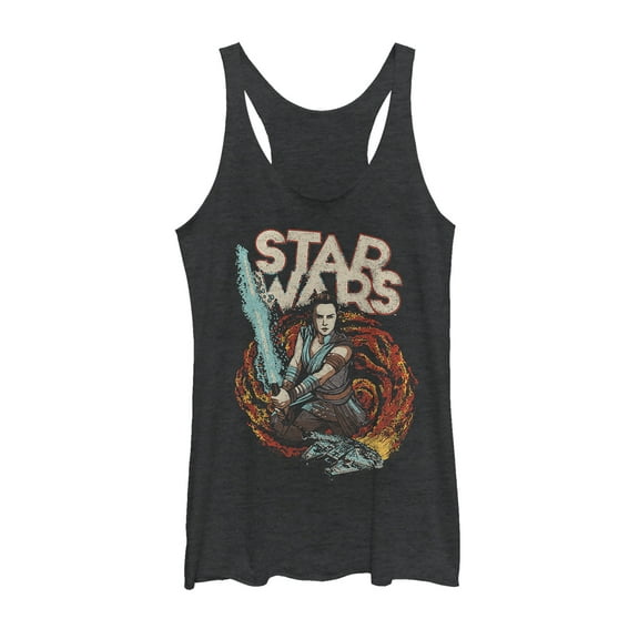 Women's Star Wars: The Rise of Skywalker Rey Retro Swirl Racerback Tank Top Black Heather X Small