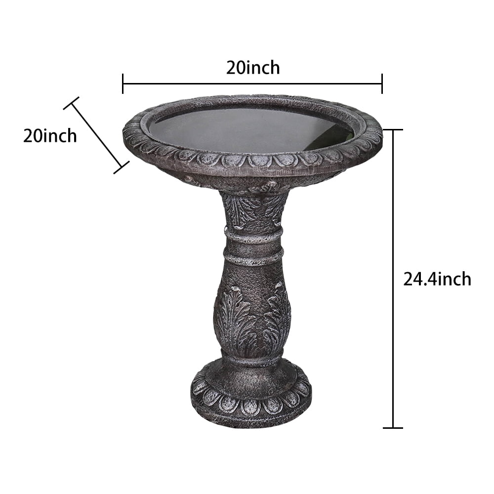 24.4 Inch Height Outdoor Bird Bath - Fibre Reinforced Concrete Large Bird Bath Stylish with Modern Pedestal for Garden, Patio, Lawn, Backyard