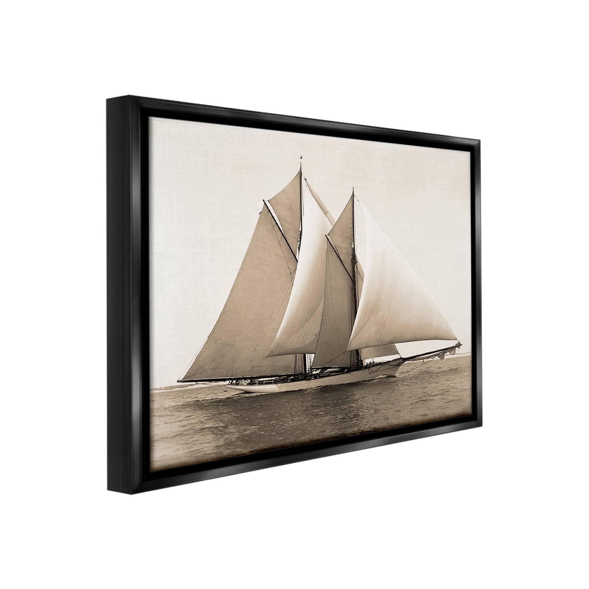 Stupell Industries Vintage Marine Ship Transportation Photography Black Floater Framed Canvas Art Print Wall Art, 31 x 25