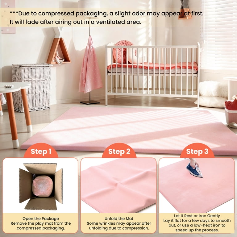 Babyeap Extra Large Play Mat, Removable Washable Cover, Pink photo 3