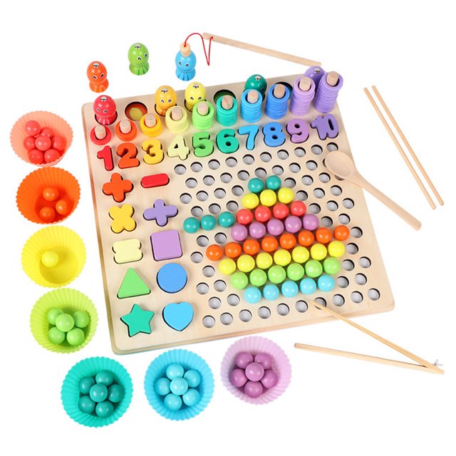 Cuentas De Madera Juego De Pesca Juguetes Para Niños Forma Color Cognición Tablero De Madera Clip Bola Rompecabezas Juguetes Educativos Para Edades Tempranas Regalo Vogacara FN006366-00