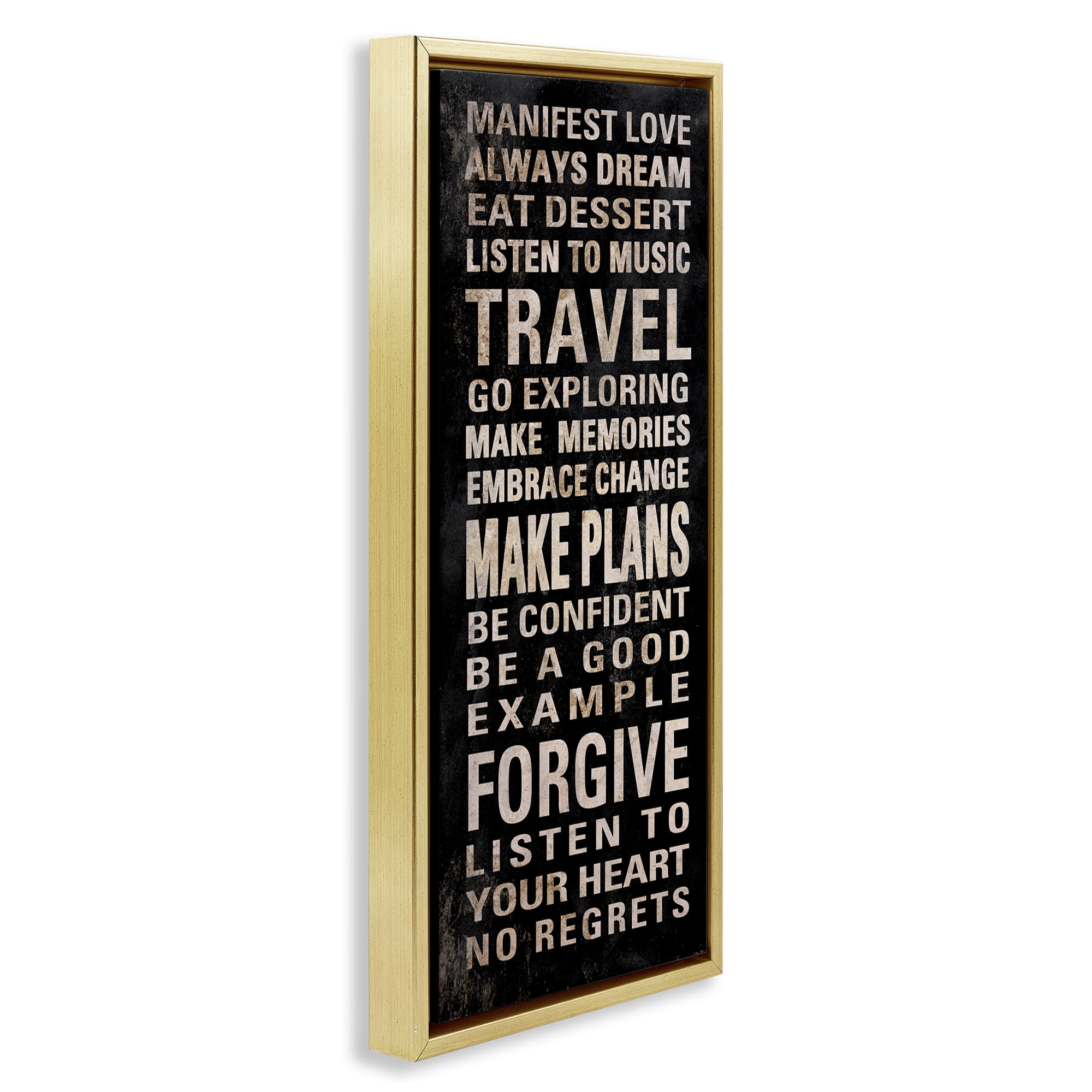 Stupell Industries Manifest Love Phrases Typography Painting Gold Floater Framed Art Print Wall Art, 11 x 25