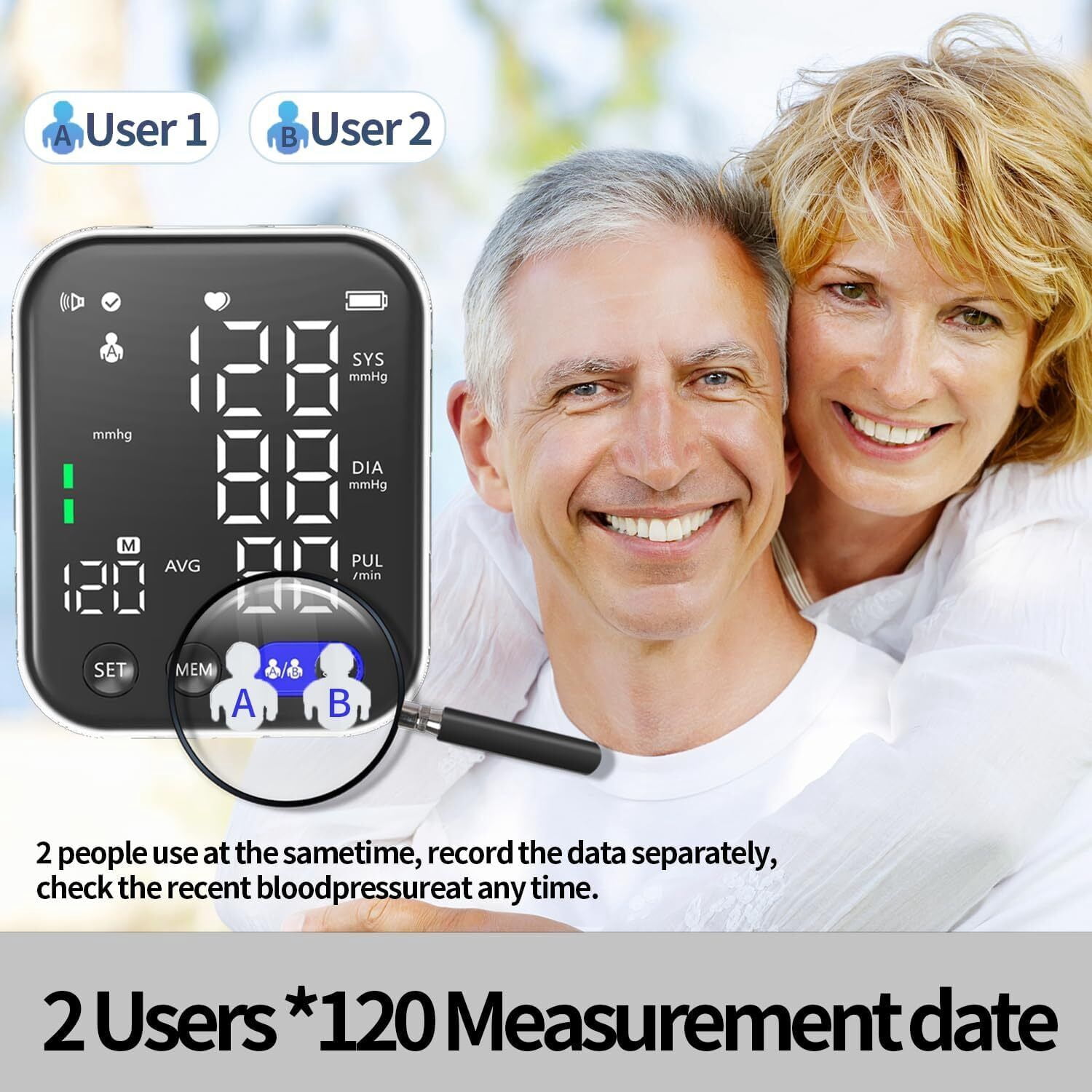 Upper Arm Blood Pressure Monitor, Automatic Blood Pressure Machine Kit for Digital BP Machine Blood Pressure Cuffs with Speaker, 2 Users, 240 Recordings for Home Office Travel Parents Pregnancy