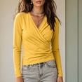thumbnail image 5 of Bxsruta Womens Wrap Tops Deep V Neck Long Sleeve Shirts Ruched Casual Blouses, 5 of 6