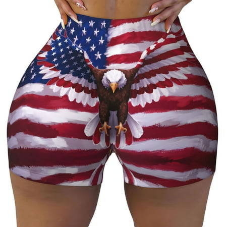 Workout Shorts Women  USA Eagle with Spread Wings Biker Shorts for Women Running Gym Spandex Shorts Tummy Control