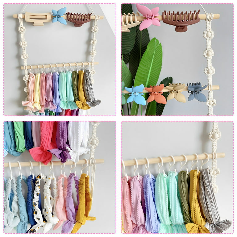 Ghopy Headband Holder with 30 S Hooks,Headband & Bow Holder for Girls Hair  Bows,Hanging Wowen Rope Hair Bows Organizer Boho Decorative Headbands  Storage Holder Large Hair Accessories Hanging Storage 