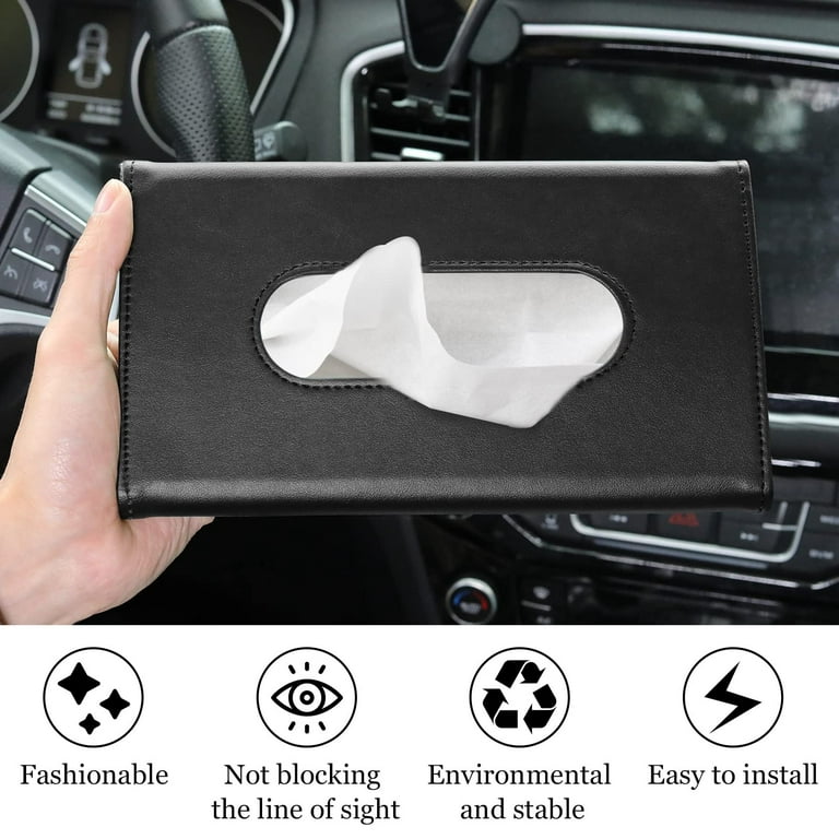 OBOSOE Car Tissue Holder Car Visor Mask Holder, Visor Tissue Box Holder for Car, Napkin Holder Paper Towel Cover Case & Mask Hook Clip - Black, Size: 9