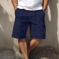 thumbnail image 2 of Mens Linen Cargo Shorts Casual Drawstring Shorts Relaxed Fit Summer Beach for Men Dark Blue M, 2 of 4