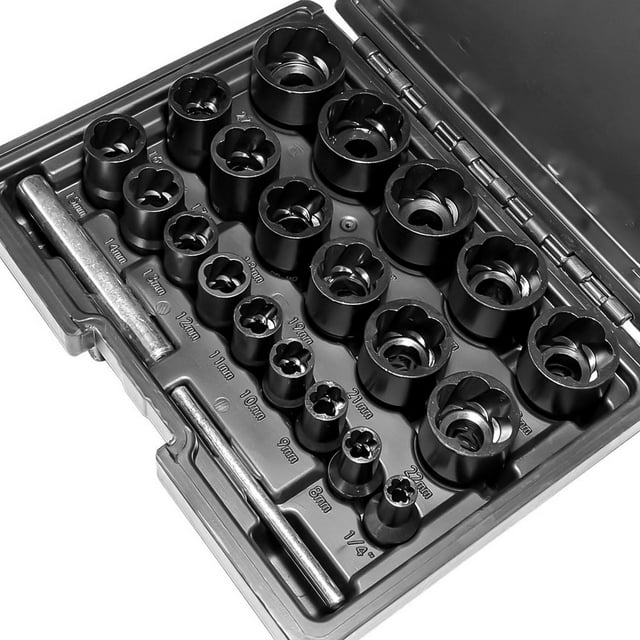 Ensemble de 22 Extracteurs d'Écrou de Boulon Outil de Retrait de Canne à Impact Métrique 8-27mm Kit de Retrait de Verrouillage de Roue d'Entraînement 1/2 Pouces et 3/8 Pouces pour Extraire les Écrous et Vis Endommagés, Rayés