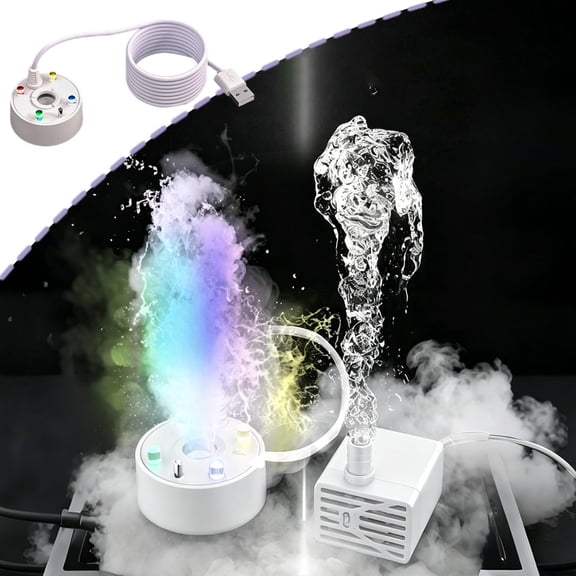 USB Mist Maker Fogger Water Atomizer Colorful LED Fog Machine Indoor Outdoor Garden Halloween Party Decoration Water Feature Effect Mist Generator Atmospheric Props Display Set