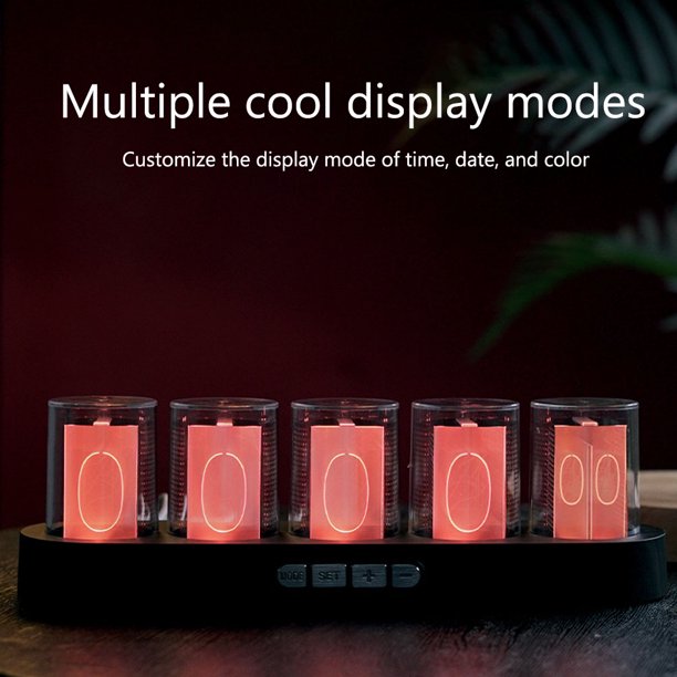 Reloj de tubo de luz LED Reloj RGB Nixie Ornamento Puerto USB Reloj de luz nocturna RGB digital para la cabecera del hogar