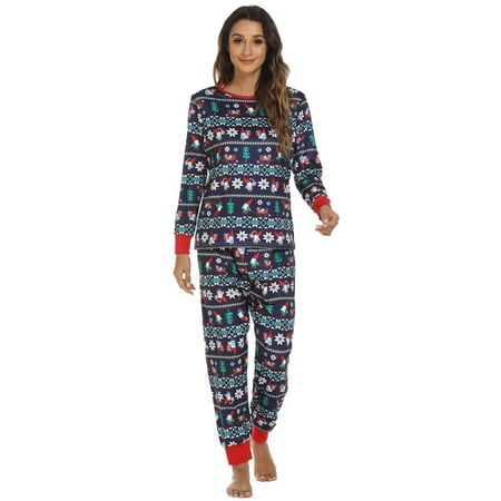 

Women Christmas Pajamas Set Adult Deer Printed Tops+Plaid Pants Sleepwear Nightwear Set
