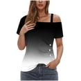 thumbnail image 2 of LOVZFMLL Women's Summer Tops Printing Off-The-Shoulder Halter Short Sleeve Button-Up Blouse, 2 of 5