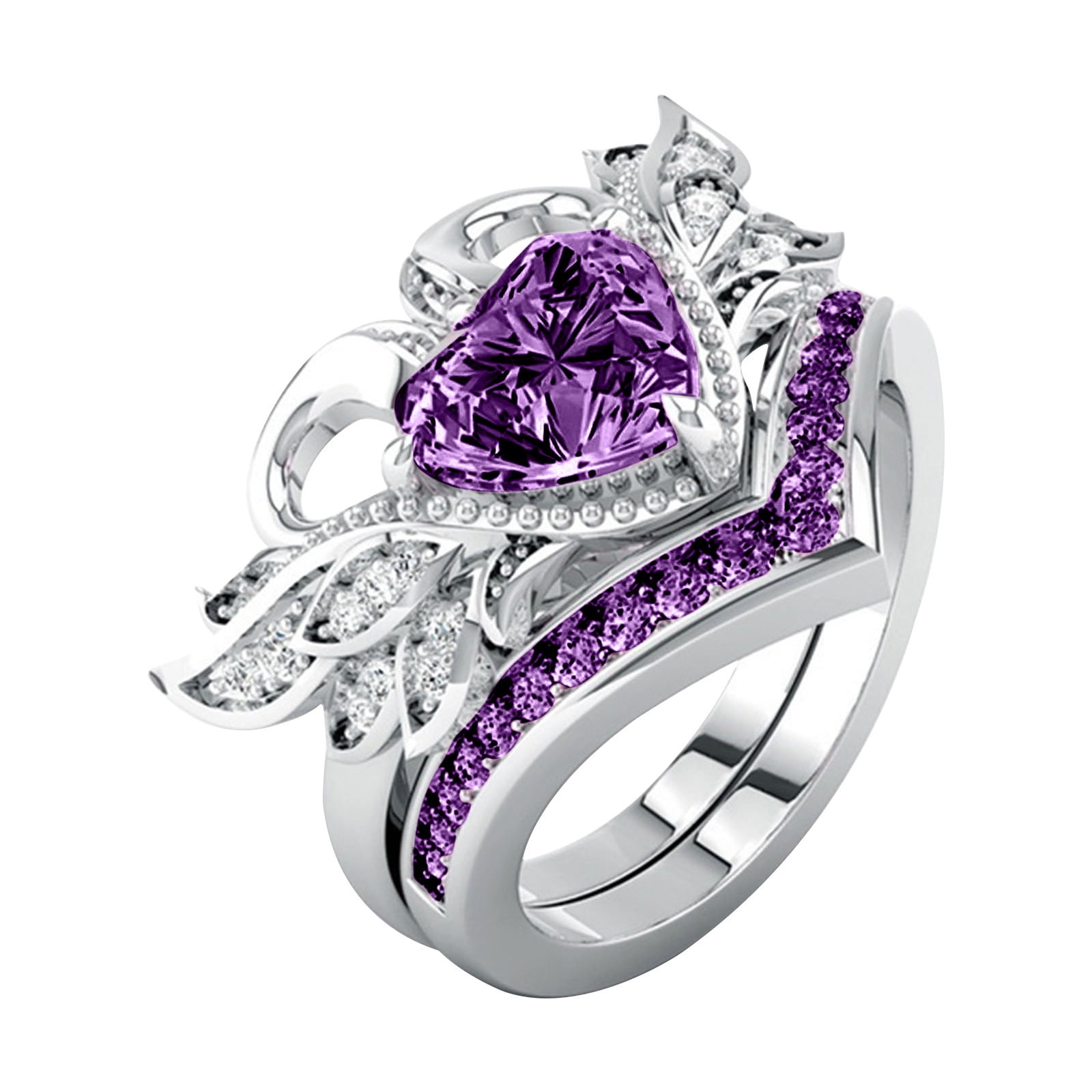 Hot Fashion 1pc silver Purple Fine cubic zirconia Luxurious Ring Size 7-9