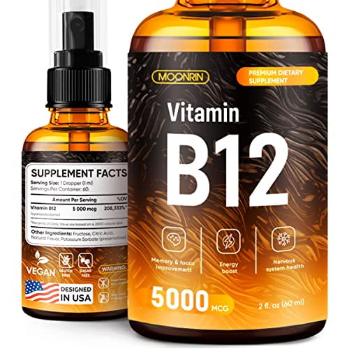 Vitamin B12 5000mcg Sublingual Spray - Focus and Brain Booster - Mood and  Energy Supplement - Non-GMO, Soy and Gluten Free - Vegan 