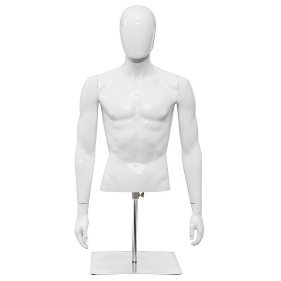 Male Mannequin Realistic Plastic Half Body Head Turn Dress Form Display w/Base