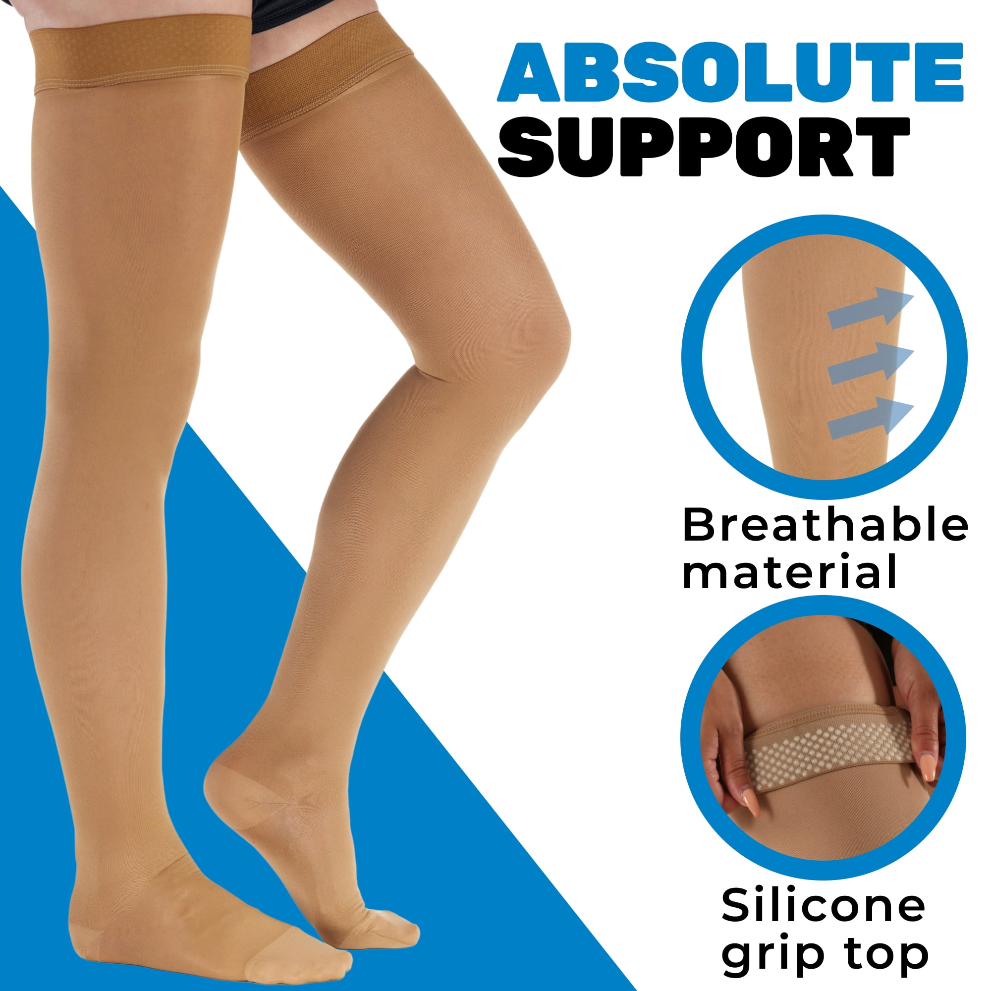 Made in USA - Plus Size Compression Stockings for Women 20-30mmHg - Beige, 2XL