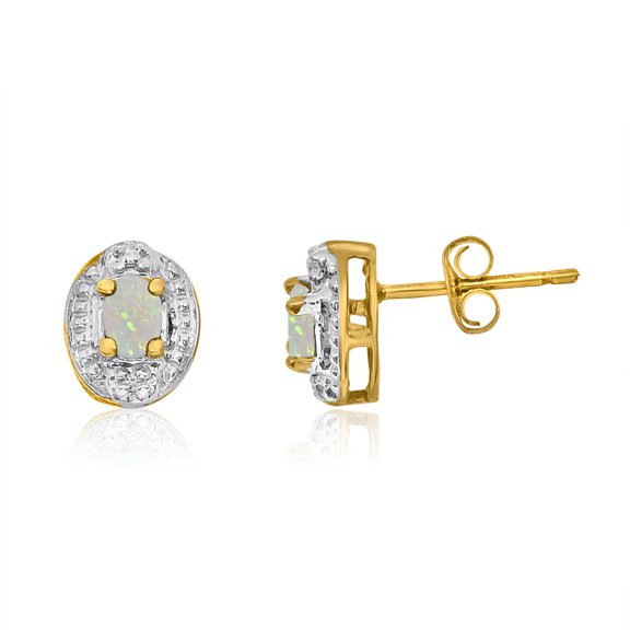 14k Yellow Gold Opal Earrings with Diamonds