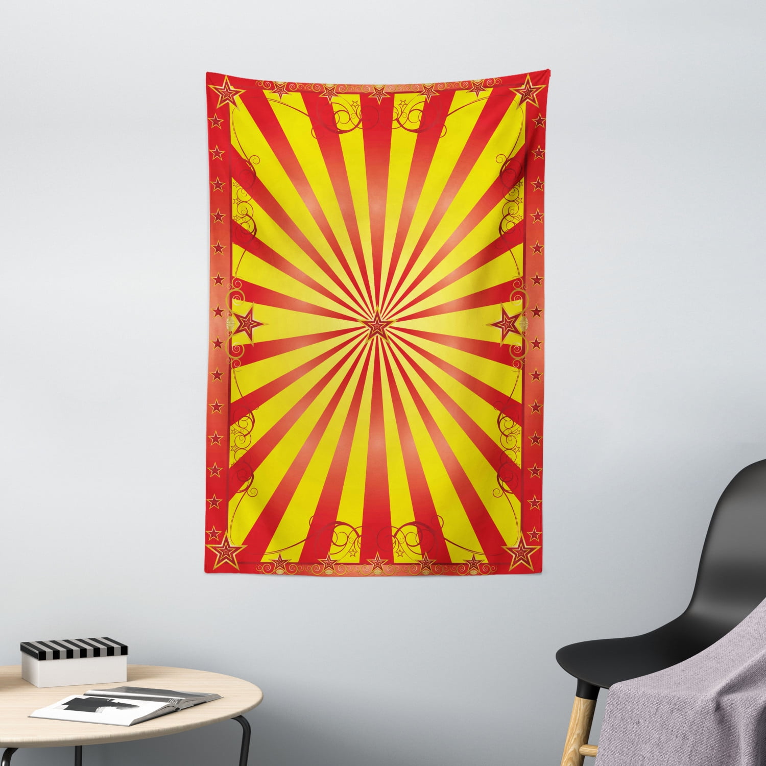 Circus Tapestry, Retro Background with Curves Beams and Stars for Flyer