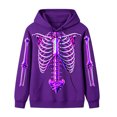 thumbnail image 4 of Men Women Neon 3D Full Skeleton Bones Print Hoodie, Drawstring Kangaroo Pocket Long Sleeve Pullover Sweatshirt Halloween Streetwear Casual Outerwear Tops(Dark Purple2,XXL), 4 of 4