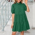 thumbnail image 4 of Dolkfu Green Summer&Fall Dresses for Women Mini Retro Short Sleeve Collared Dresses Relaxed Fit Modern Solid Refined Shirt Dress Army Green,L, 4 of 6