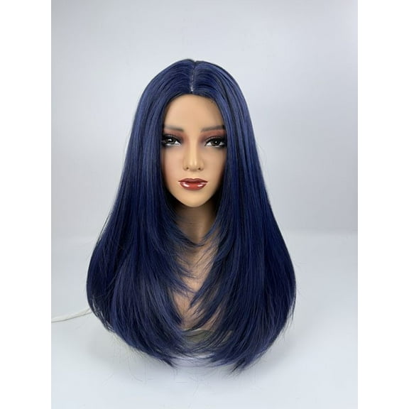 XmhyTop 23 Inch Straight Lace Front Wig, Synthetic Layered Design with Middle Part Closure, Ideal for Women’s Daily Wear & Special Occasions, Blue