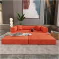 thumbnail image 5 of JERFIT Convertible Sofa Bed for Small Spaces, 2-Seater Velour Futon Couch with Pillows, Tangerine Orange, 5 of 5