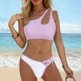 thumbnail image 5 of Xudanell Women's Bikini Sets Floral Print Whip Stitch 2 Piece Swimsuits High Waisted Scoop Bathing Suits Summer Sexy Swimwear (Purple,M), 5 of 9