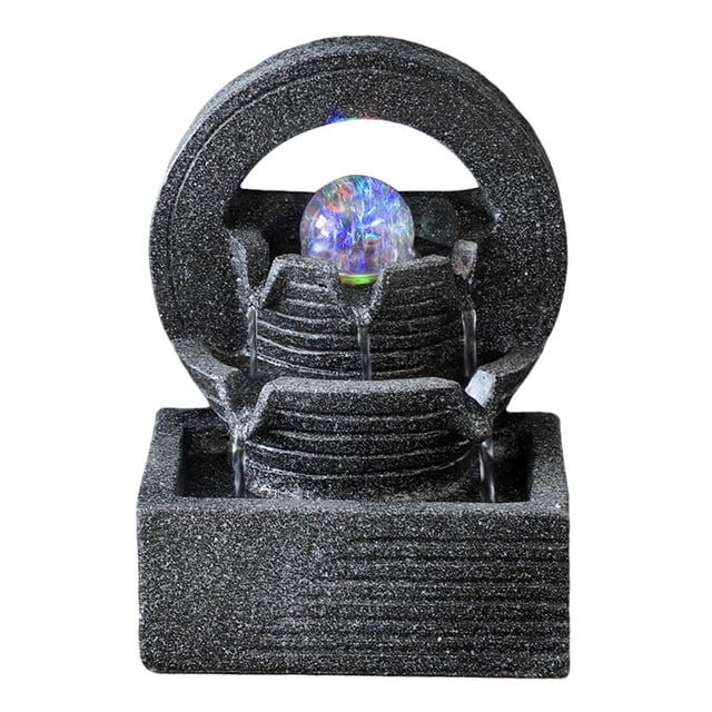 Fuentes de agua de con bola rodante de luz LED, cascada interior de Feng Shui y fuente de relajación con sonido calmante para la decoración Fondo redondo Baoblaze Fuente de mesa