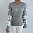 thumbnail image 2 of Women's Sweaters Elegant Floral Jacquard Knit Pullover Sweaters Stylish Comfortable Knitwear Fall Sweaters Grey S, 2 of 5