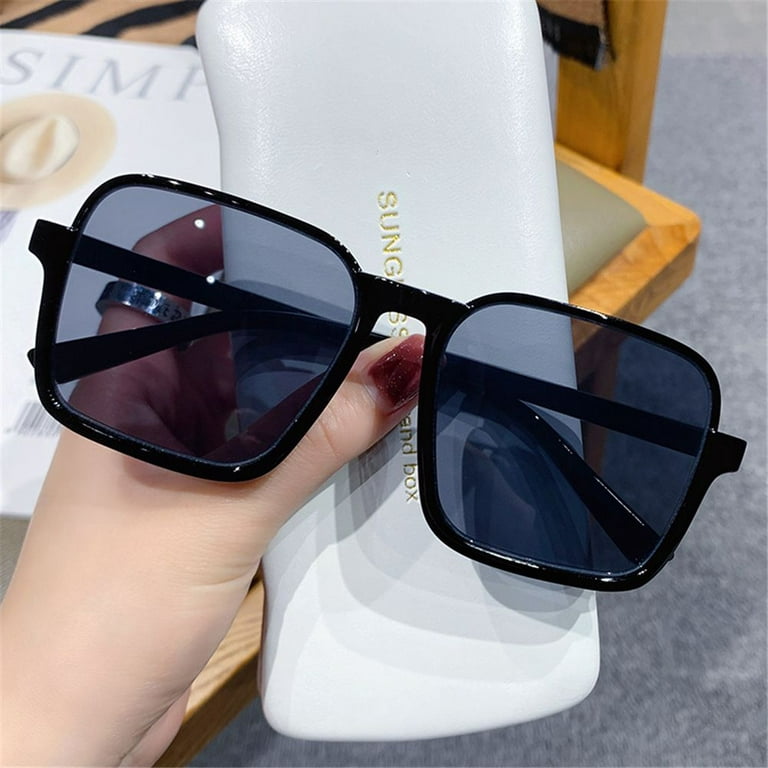 Retro Square Oversized Sunglasses for Men and Women (Black-Black)