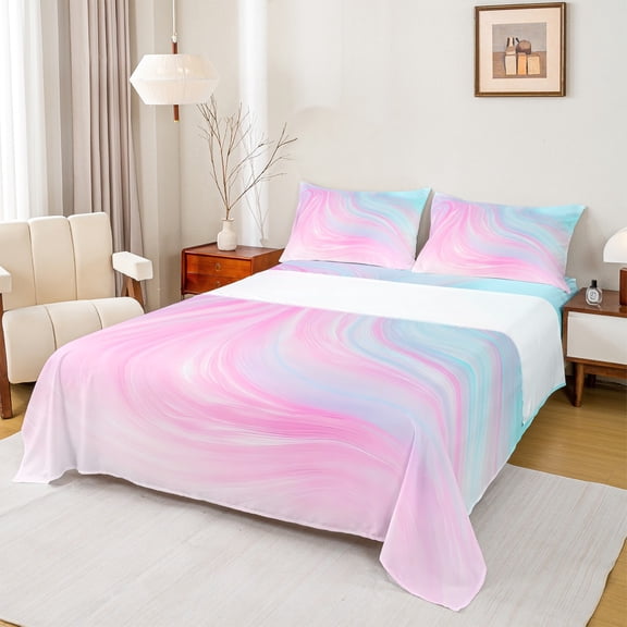 Castle Fairy Abstract Gradient Watercolor Girl Twin Sheet Sets,Ombre Stripes Bedding