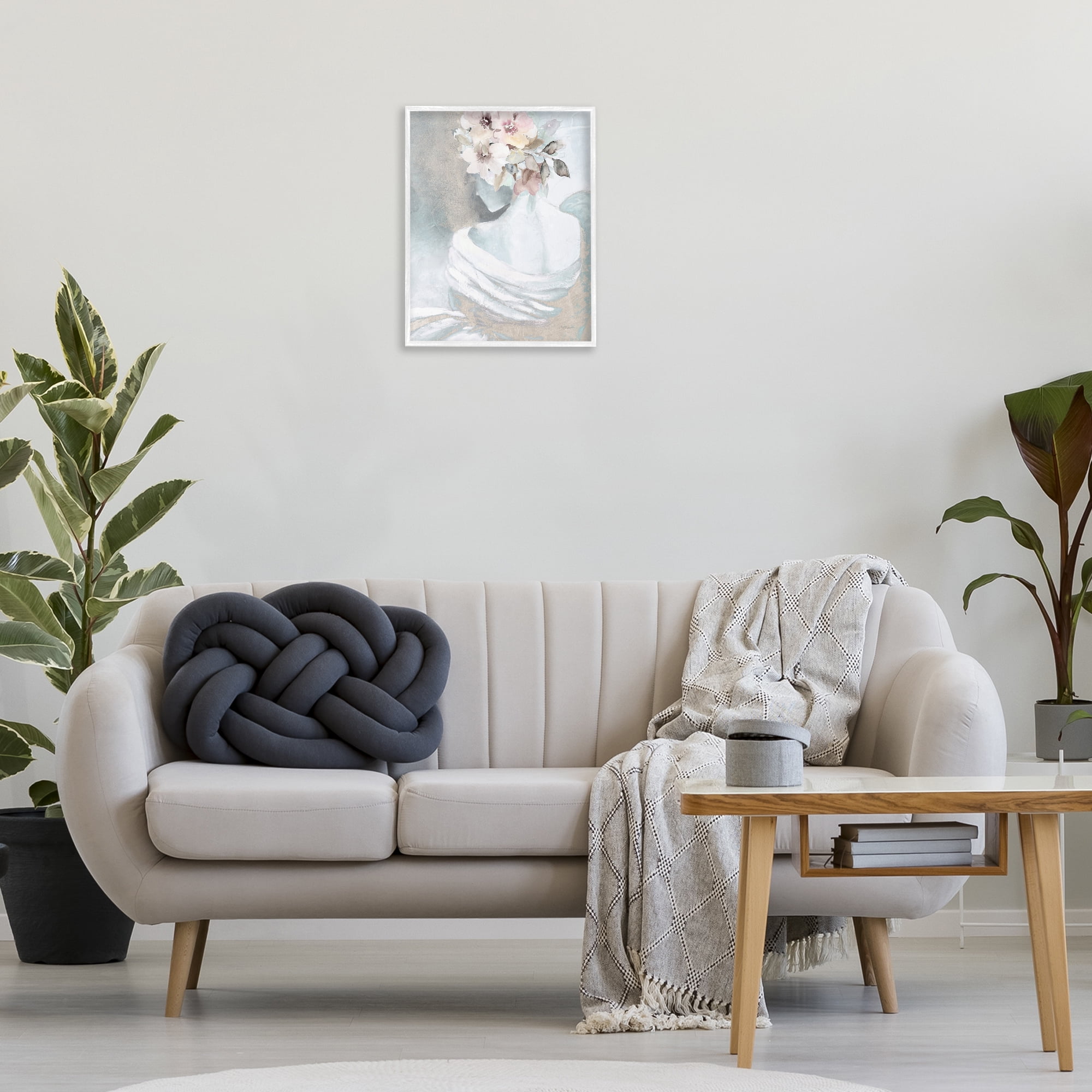 Stupell Industries Woman & Florals Visage Novelty Painting White Framed Art Print Wall Art, 16 x 20