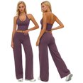 thumbnail image 4 of IBTOM CASTLE Womens Workout Sets 2 Piece Spaghetti Straps Crop Top Straight Leg Yoga Pants Yoga Pilates Outfits Deep Purple, 4 of 7