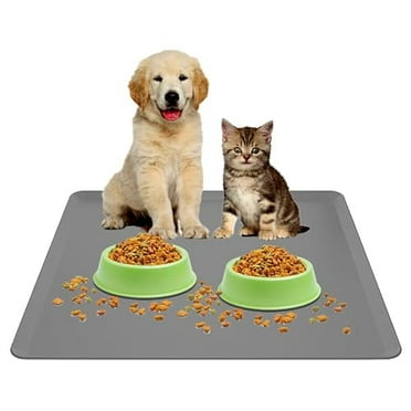 Skywin-Pet Food Mat - 24” x 24”, Pet Tray for Food and Water, Dog Food Mats, Silicone Dog Mat, Non Slip Cat Food Mat, Dog Bowl Mat Waterproof, Pet Supplies (Dark Grey)