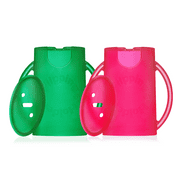 Squeeze Proof Flipping Holder DELUXE with lid 2-Pack for Food Pouches & Juice Boxes (Green & Pink) - Multipurpose Design with Cover - Prevent Messes & Support Self-Feeding - Handles