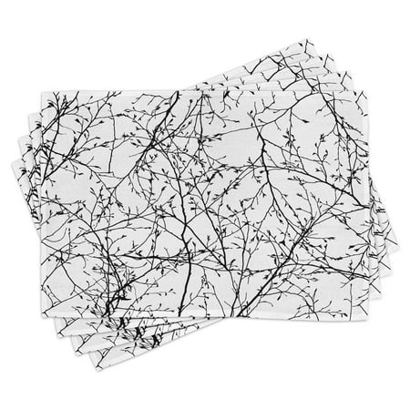 

Nature Placemats Set of 4 Branches with Leaf Buds Springtime Woodland Countryside Nature Monochromic Design Washable Fabric Place Mats for Dining Room Kitchen Table Decor Balck White by Ambesonne