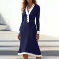 thumbnail image 4 of Roncen Women's Long Sleeve V-Neck Tunic Dress - Solid Casual Dress with White Contrast Trim and Black Buttons, 4 of 7