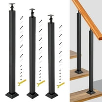 Wildnix Stair Balusters Post Black Square Metal Stair Railing W Flat Banister Column US