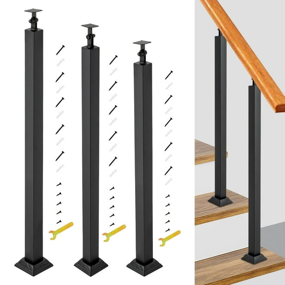 Wildnix Stair Balusters Post Black Square Metal Stair Railing W Flat Banister Column US