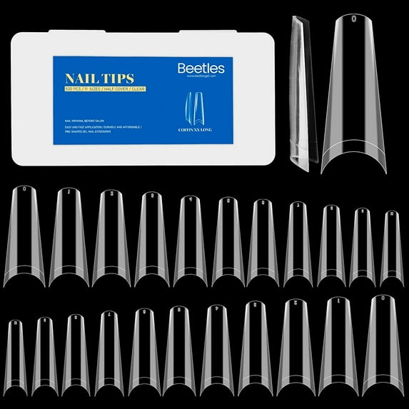Long Coffin Fake Nail Tips - 500pcs XXL Clear Acrylic Half Cover Long False Artificial Nail Tips with Box for Nail Art/Dip Powder Nails/Poly Nail Extension Gel Nail Polish Manicure DIY Home