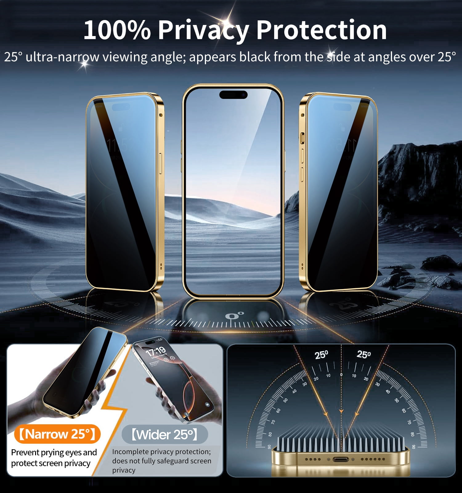JETeacka iPhone 14 Pro Max Auto Lock Case Privacy Screen Protector Magnetic Stand MagSafe Compatible Heavy Duty Full-Body Shockproof Cover-Luxury Gold